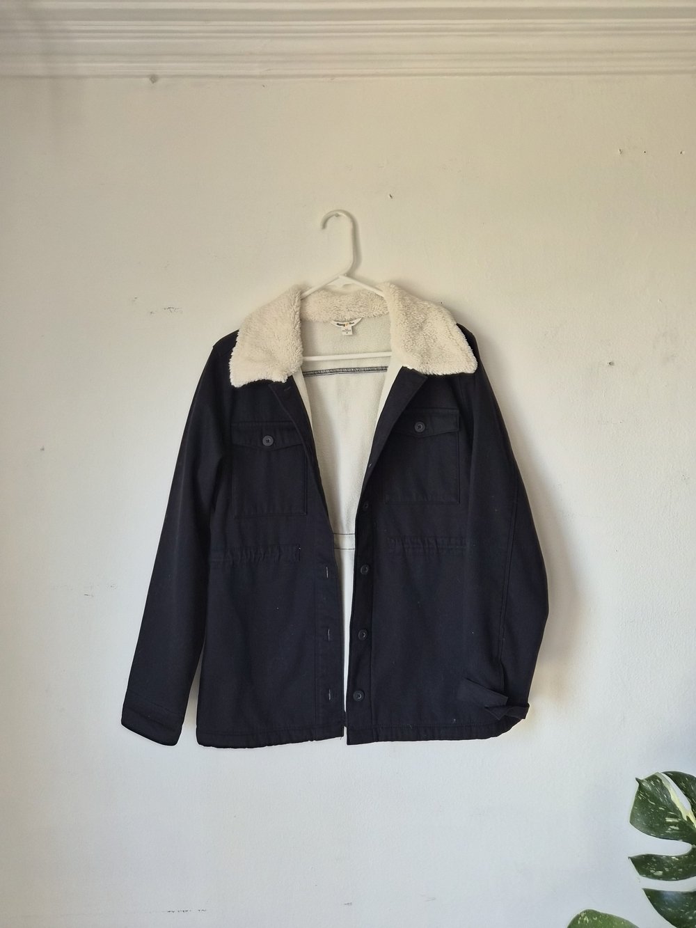 Hang Ten Black Utility Jacket with Cream Sherpa Collar
